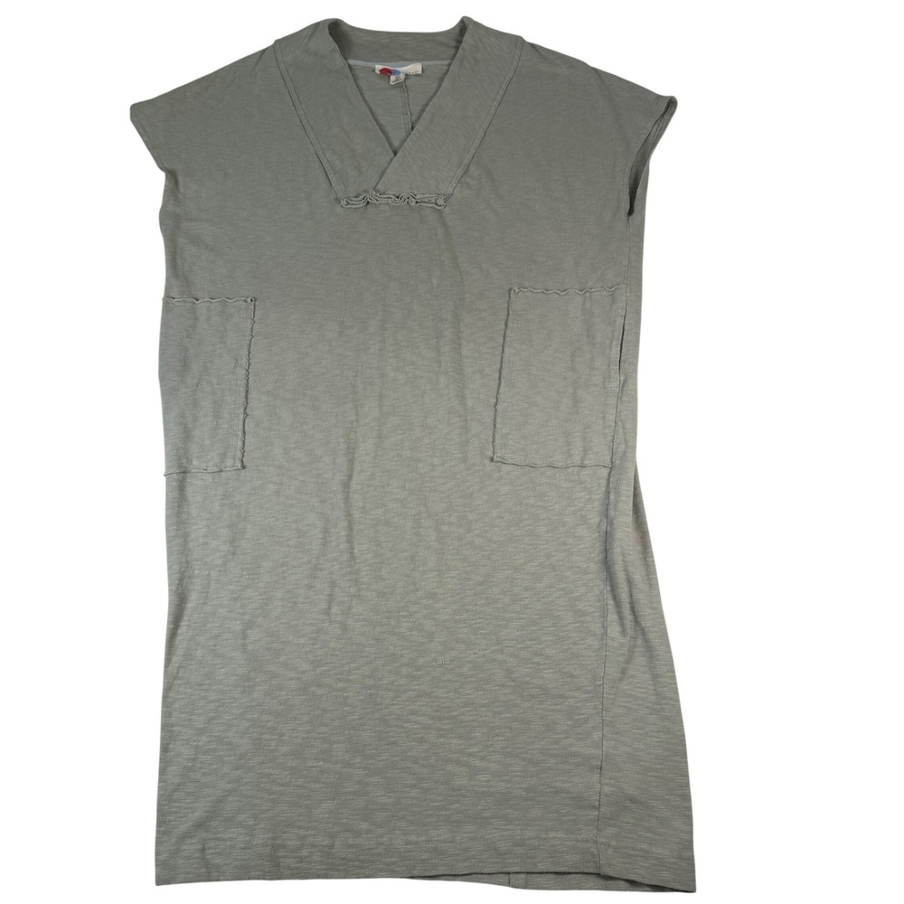 Free People Beach Tunic Dress SP Sage Green Cotton Coastal Pocket‎ Slub V-Neck